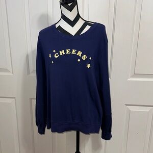 Anthropologie Navy Blue Sweatshirt with Yellow 'Cheers' Design